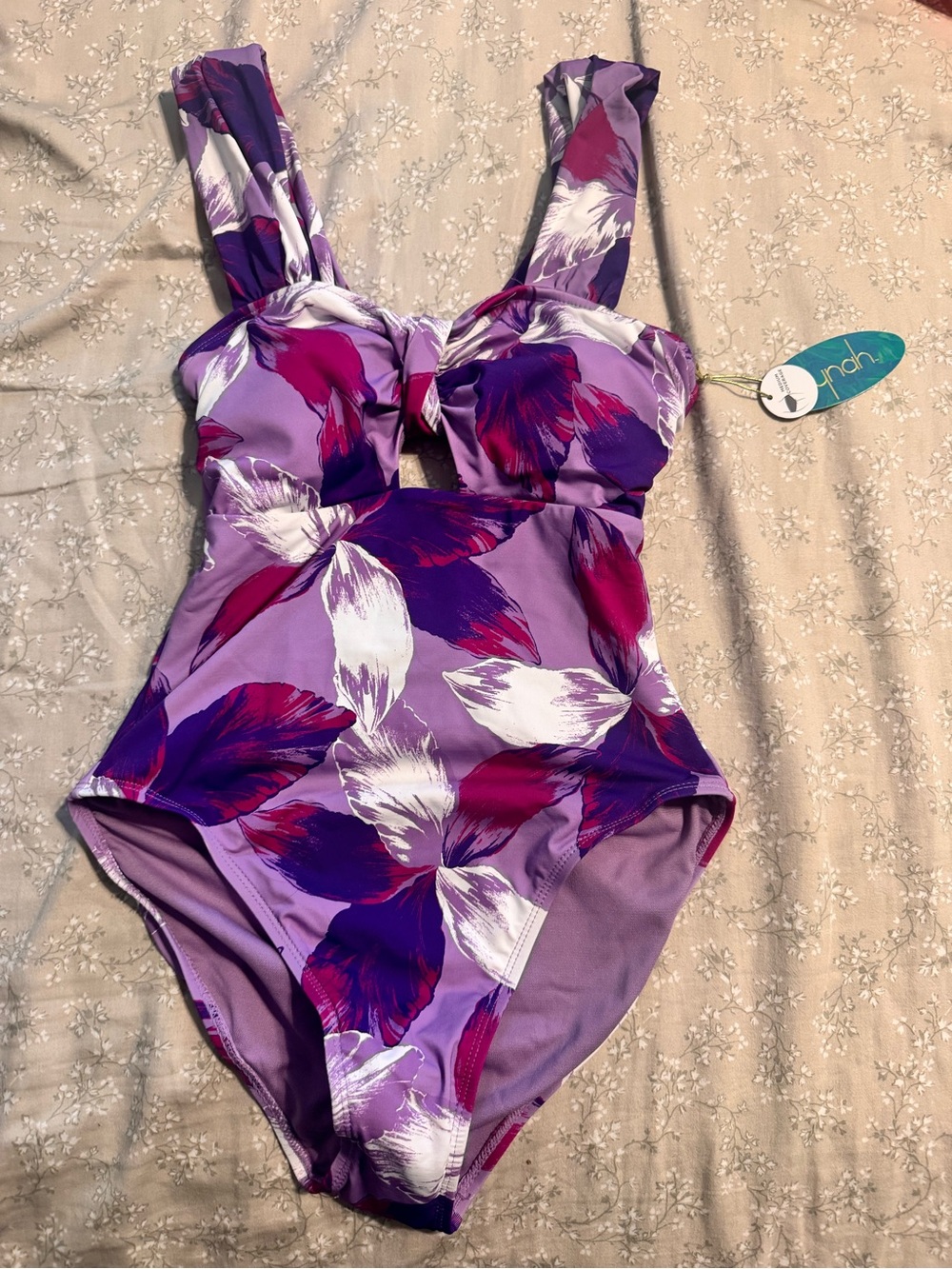 NWT Mynah’s Floral Purple One-Piece Swimsuit with Wide Straps